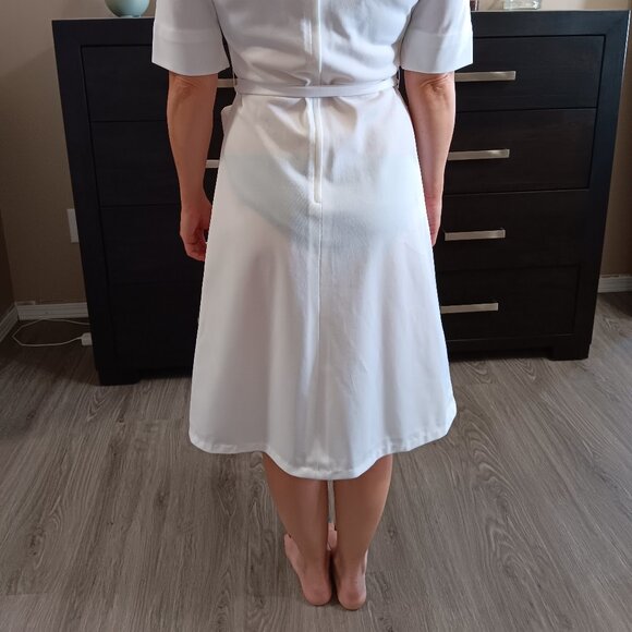 Vintage White Shirtdress: 1960s 1970s Preppy Belted Dress Pockets - Picture 3 of 6